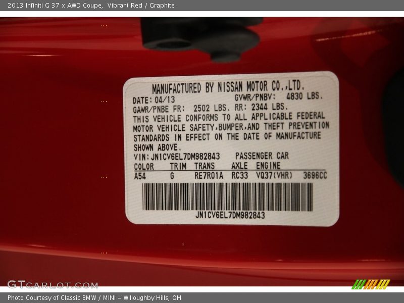 Vibrant Red / Graphite 2013 Infiniti G 37 x AWD Coupe