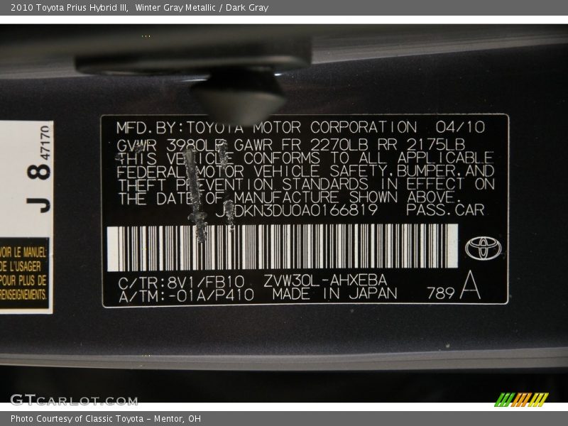 Winter Gray Metallic / Dark Gray 2010 Toyota Prius Hybrid III