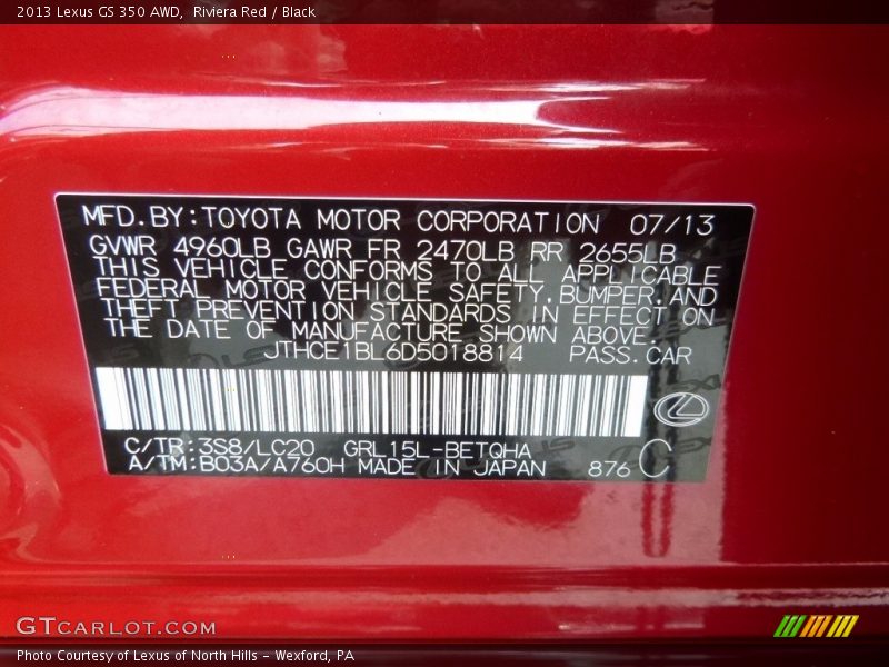 Riviera Red / Black 2013 Lexus GS 350 AWD