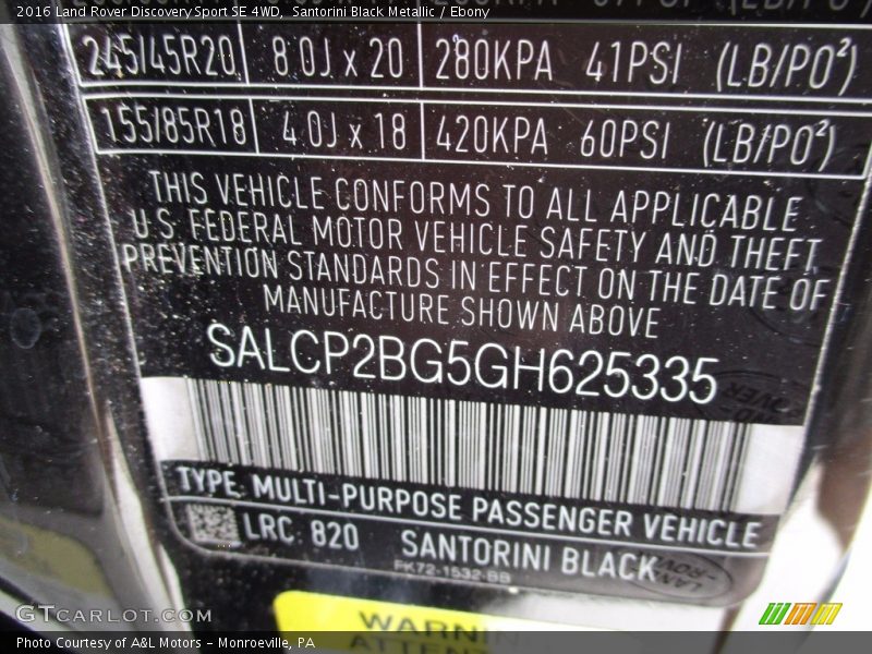 Santorini Black Metallic / Ebony 2016 Land Rover Discovery Sport SE 4WD