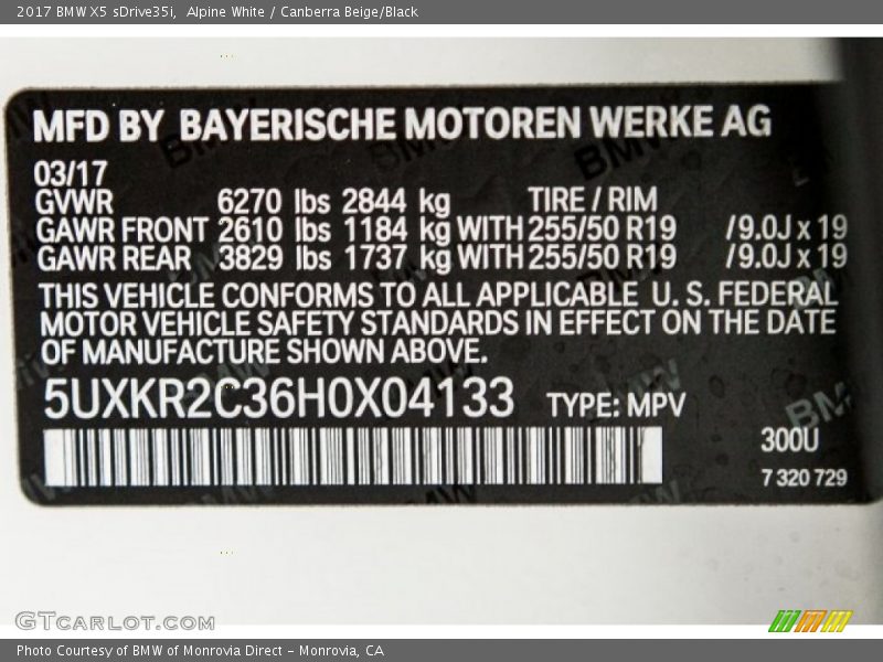 Alpine White / Canberra Beige/Black 2017 BMW X5 sDrive35i