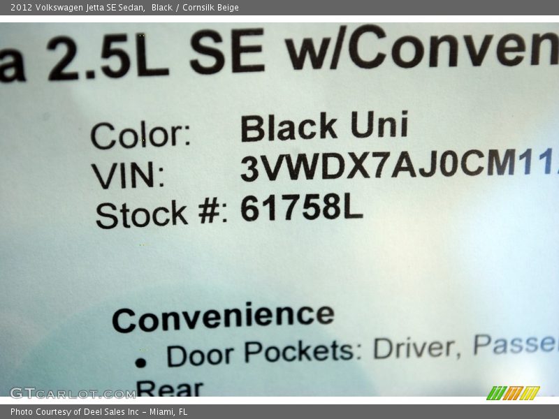 Black / Cornsilk Beige 2012 Volkswagen Jetta SE Sedan