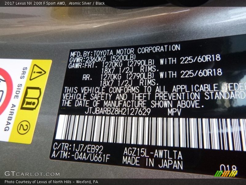 Atomic Silver / Black 2017 Lexus NX 200t F Sport AWD