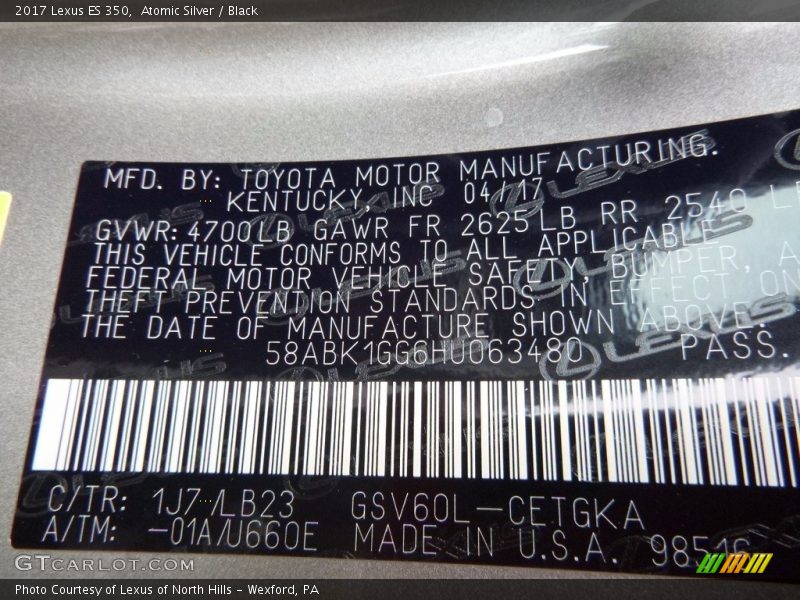 Atomic Silver / Black 2017 Lexus ES 350