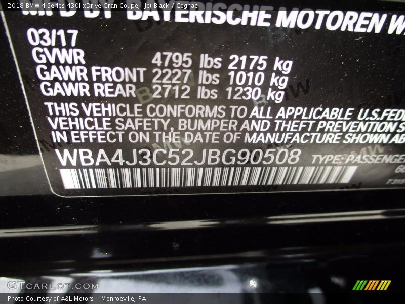 Jet Black / Cognac 2018 BMW 4 Series 430i xDrive Gran Coupe