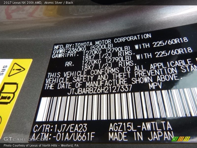 Atomic Silver / Black 2017 Lexus NX 200t AWD