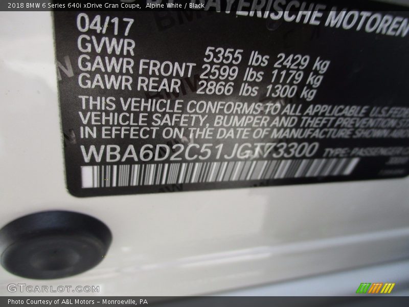 Alpine White / Black 2018 BMW 6 Series 640i xDrive Gran Coupe