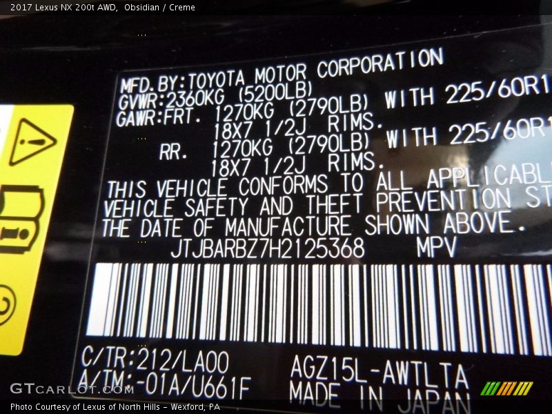 Obsidian / Creme 2017 Lexus NX 200t AWD