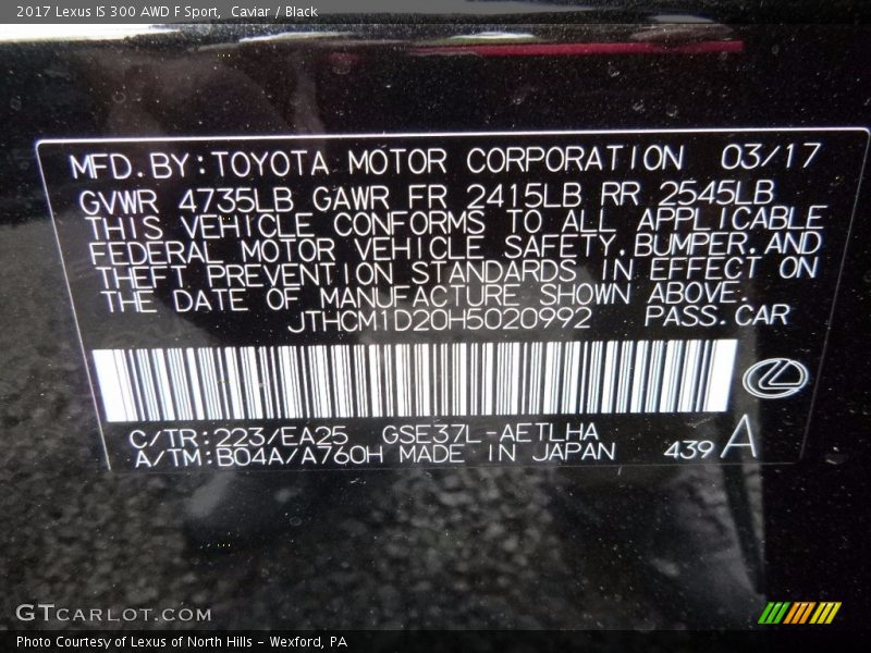Caviar / Black 2017 Lexus IS 300 AWD F Sport