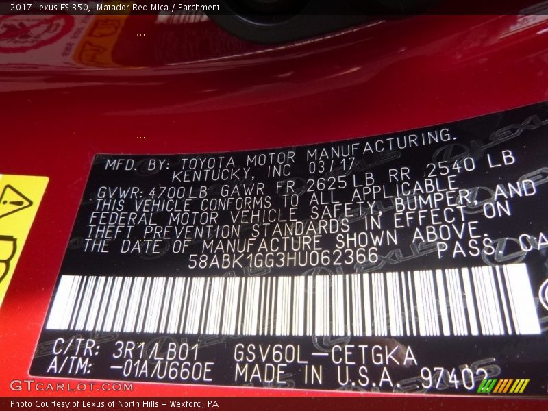 Matador Red Mica / Parchment 2017 Lexus ES 350