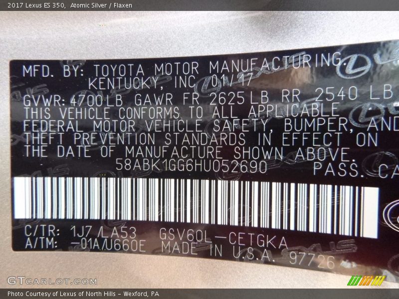 Atomic Silver / Flaxen 2017 Lexus ES 350