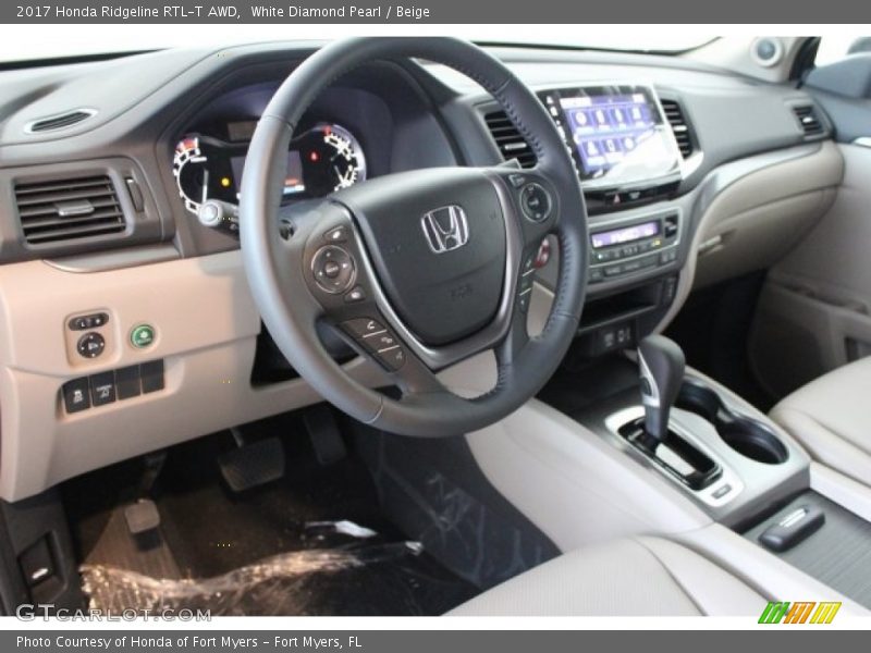 White Diamond Pearl / Beige 2017 Honda Ridgeline RTL-T AWD