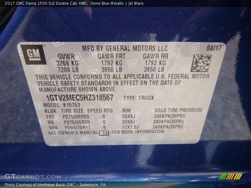 Stone Blue Metallic / Jet Black 2017 GMC Sierra 1500 SLE Double Cab 4WD