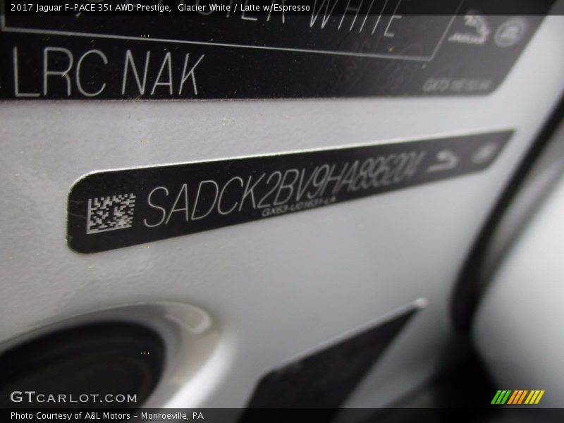 Glacier White / Latte w/Espresso 2017 Jaguar F-PACE 35t AWD Prestige