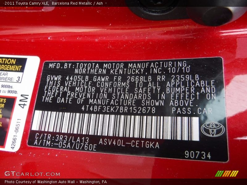 Barcelona Red Metallic / Ash 2011 Toyota Camry XLE