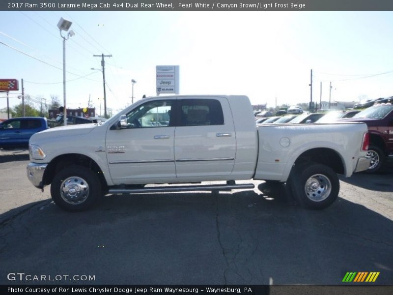 Pearl White / Canyon Brown/Light Frost Beige 2017 Ram 3500 Laramie Mega Cab 4x4 Dual Rear Wheel