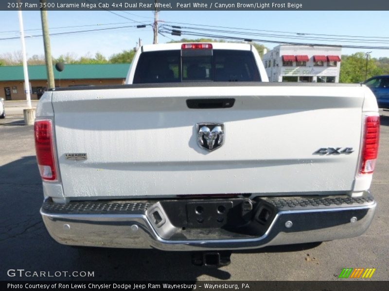 Pearl White / Canyon Brown/Light Frost Beige 2017 Ram 3500 Laramie Mega Cab 4x4 Dual Rear Wheel
