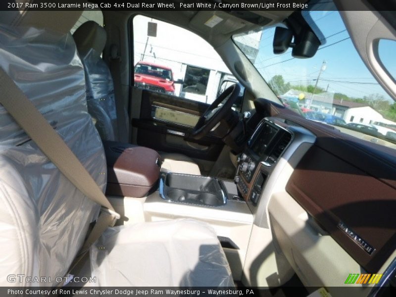 Pearl White / Canyon Brown/Light Frost Beige 2017 Ram 3500 Laramie Mega Cab 4x4 Dual Rear Wheel