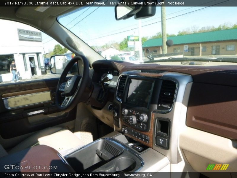Pearl White / Canyon Brown/Light Frost Beige 2017 Ram 3500 Laramie Mega Cab 4x4 Dual Rear Wheel