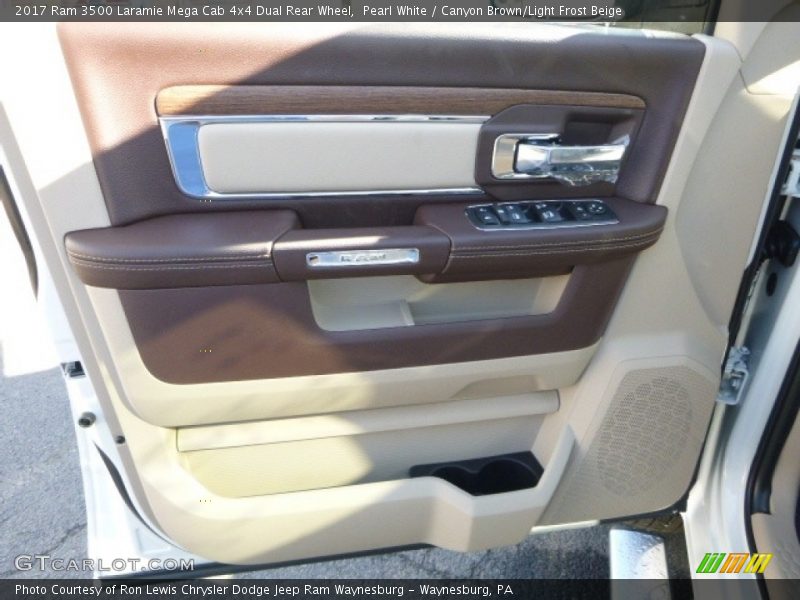 Pearl White / Canyon Brown/Light Frost Beige 2017 Ram 3500 Laramie Mega Cab 4x4 Dual Rear Wheel