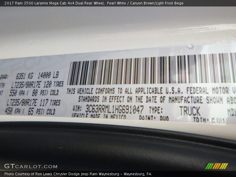 Pearl White / Canyon Brown/Light Frost Beige 2017 Ram 3500 Laramie Mega Cab 4x4 Dual Rear Wheel