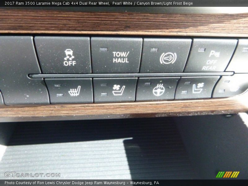 Pearl White / Canyon Brown/Light Frost Beige 2017 Ram 3500 Laramie Mega Cab 4x4 Dual Rear Wheel