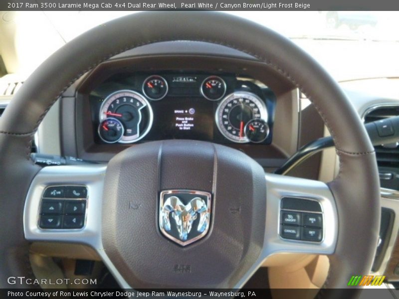 Pearl White / Canyon Brown/Light Frost Beige 2017 Ram 3500 Laramie Mega Cab 4x4 Dual Rear Wheel
