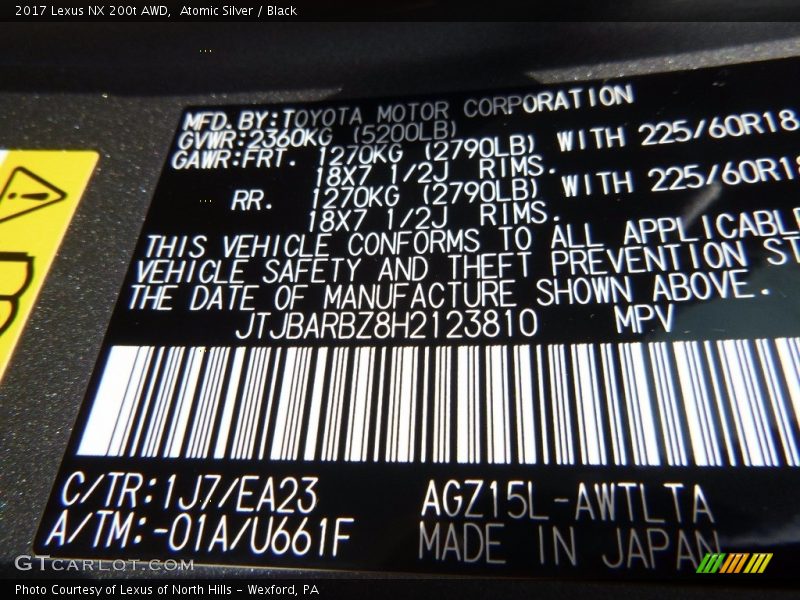 Atomic Silver / Black 2017 Lexus NX 200t AWD