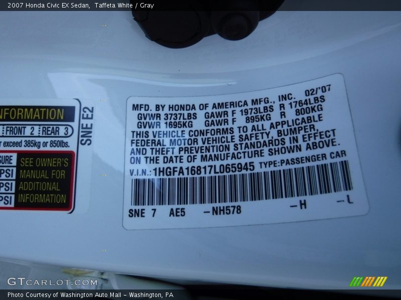 Taffeta White / Gray 2007 Honda Civic EX Sedan