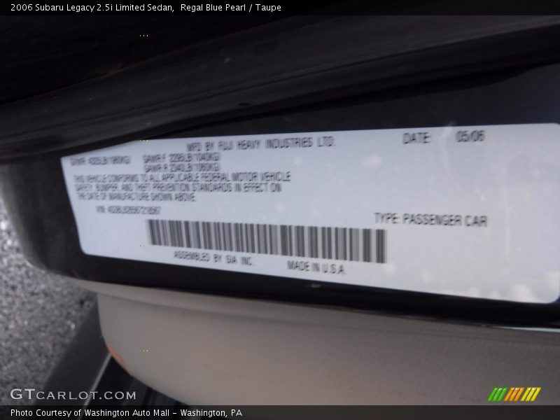 Regal Blue Pearl / Taupe 2006 Subaru Legacy 2.5i Limited Sedan