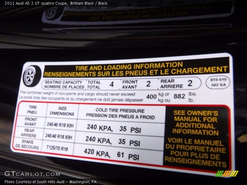 Brilliant Black / Black 2011 Audi A5 2.0T quattro Coupe
