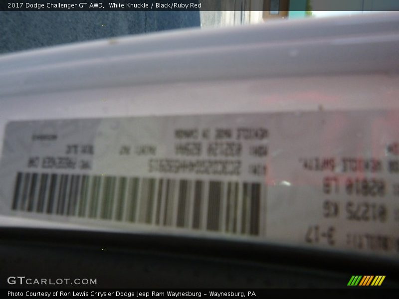 White Knuckle / Black/Ruby Red 2017 Dodge Challenger GT AWD