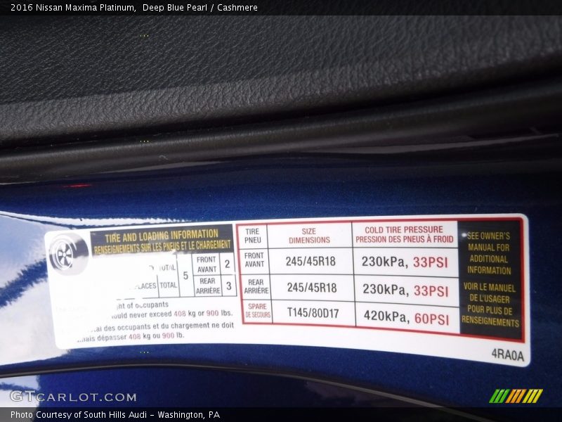 Deep Blue Pearl / Cashmere 2016 Nissan Maxima Platinum