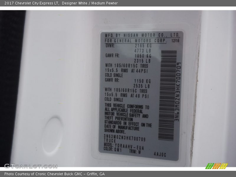 Designer White / Medium Pewter 2017 Chevrolet City Express LT