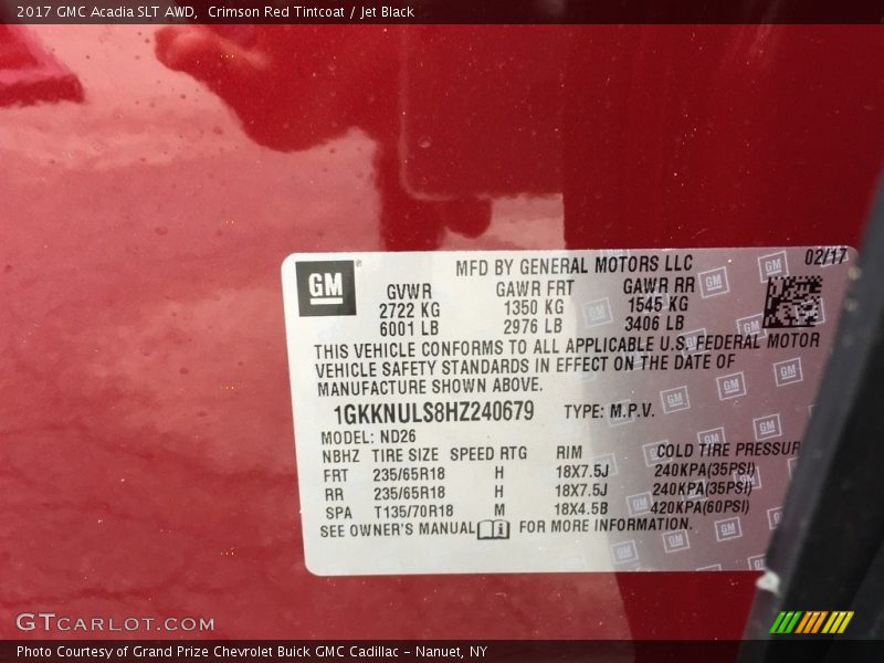 Crimson Red Tintcoat / Jet Black 2017 GMC Acadia SLT AWD