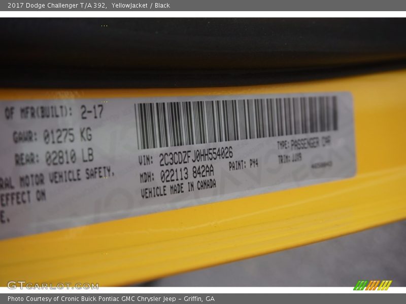 YellowJacket / Black 2017 Dodge Challenger T/A 392