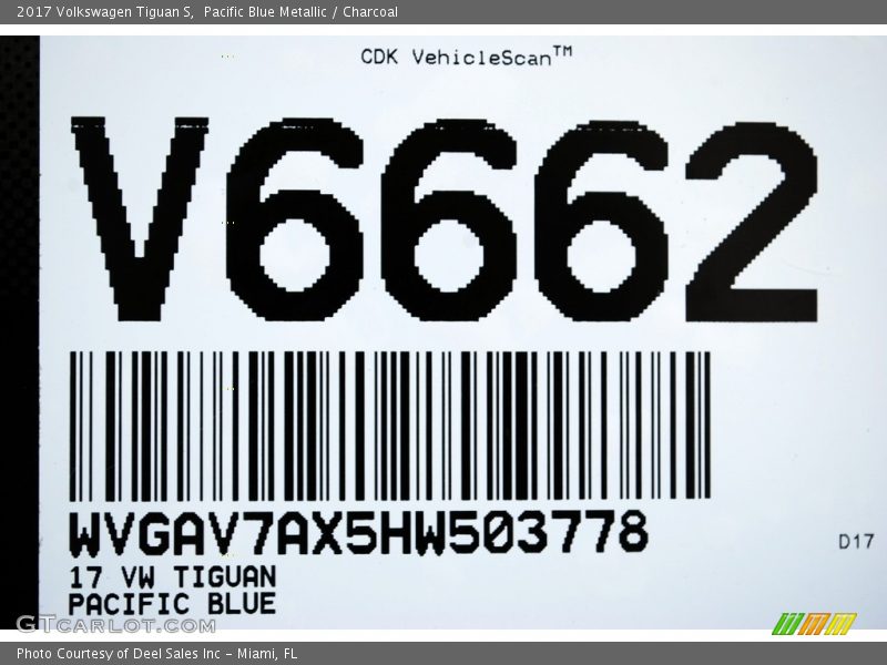 Pacific Blue Metallic / Charcoal 2017 Volkswagen Tiguan S