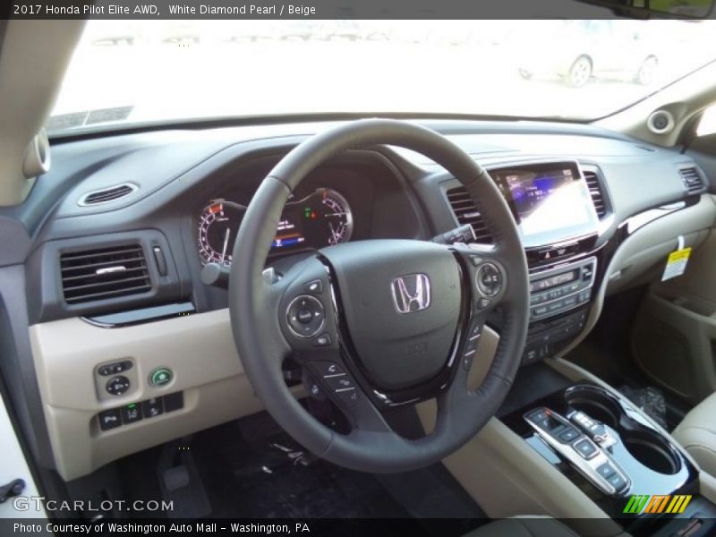 White Diamond Pearl / Beige 2017 Honda Pilot Elite AWD