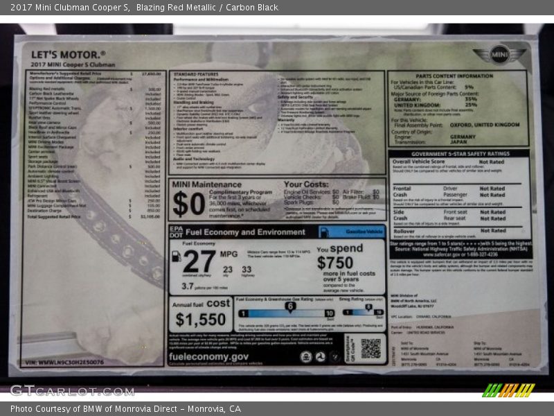 Blazing Red Metallic / Carbon Black 2017 Mini Clubman Cooper S