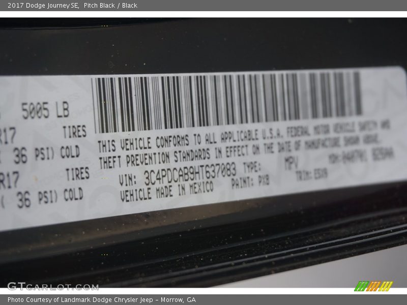 Pitch Black / Black 2017 Dodge Journey SE