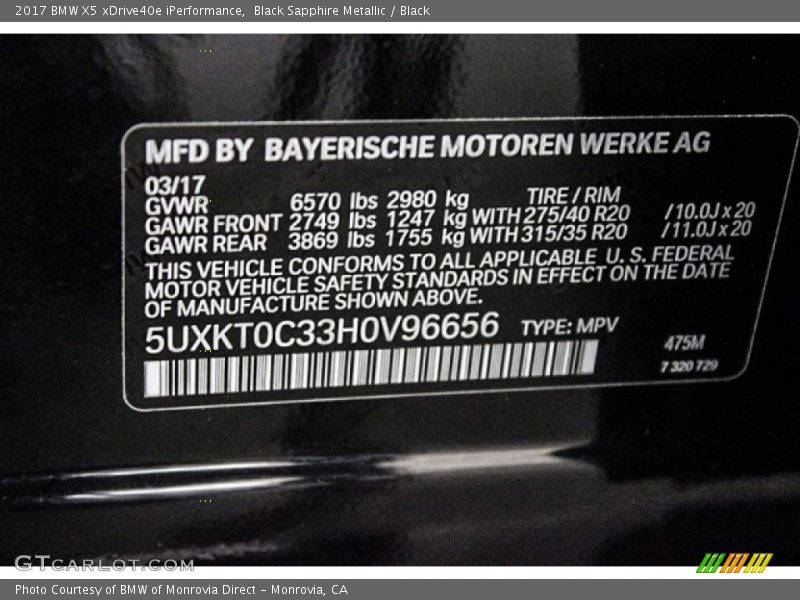 Black Sapphire Metallic / Black 2017 BMW X5 xDrive40e iPerformance