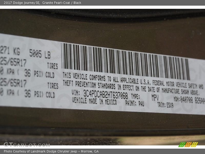 Granite Pearl-Coat / Black 2017 Dodge Journey SE