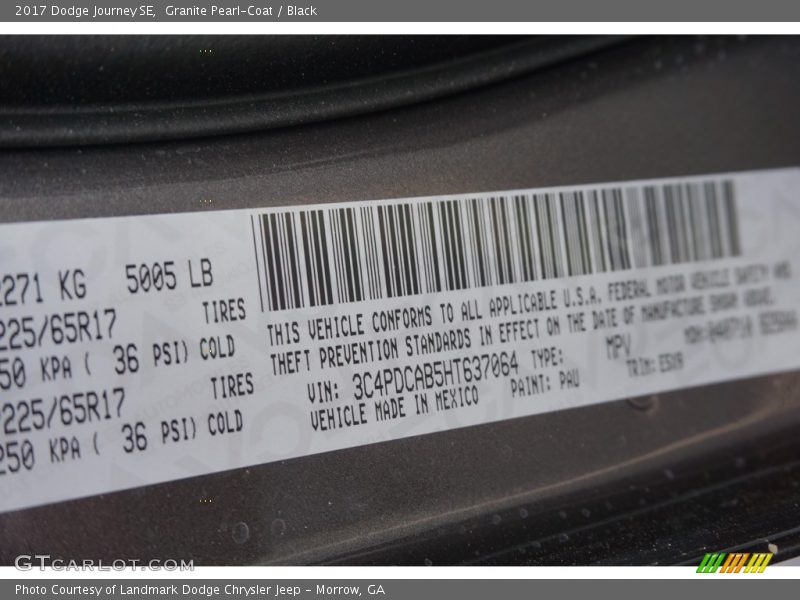 Granite Pearl-Coat / Black 2017 Dodge Journey SE