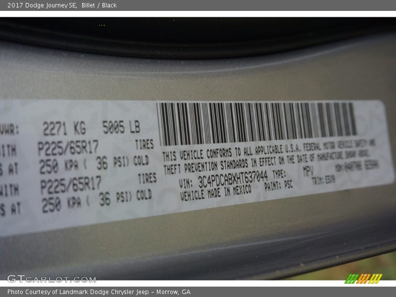 Billet / Black 2017 Dodge Journey SE