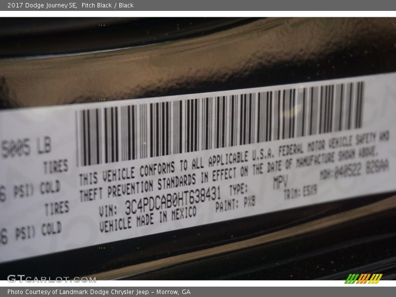 Pitch Black / Black 2017 Dodge Journey SE