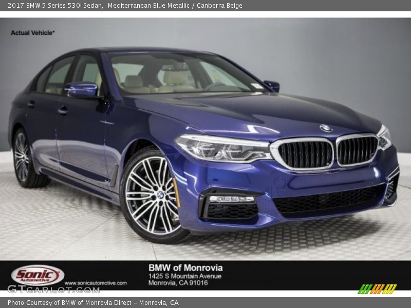Mediterranean Blue Metallic / Canberra Beige 2017 BMW 5 Series 530i Sedan