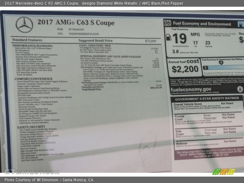  2017 C 63 AMG S Coupe Window Sticker