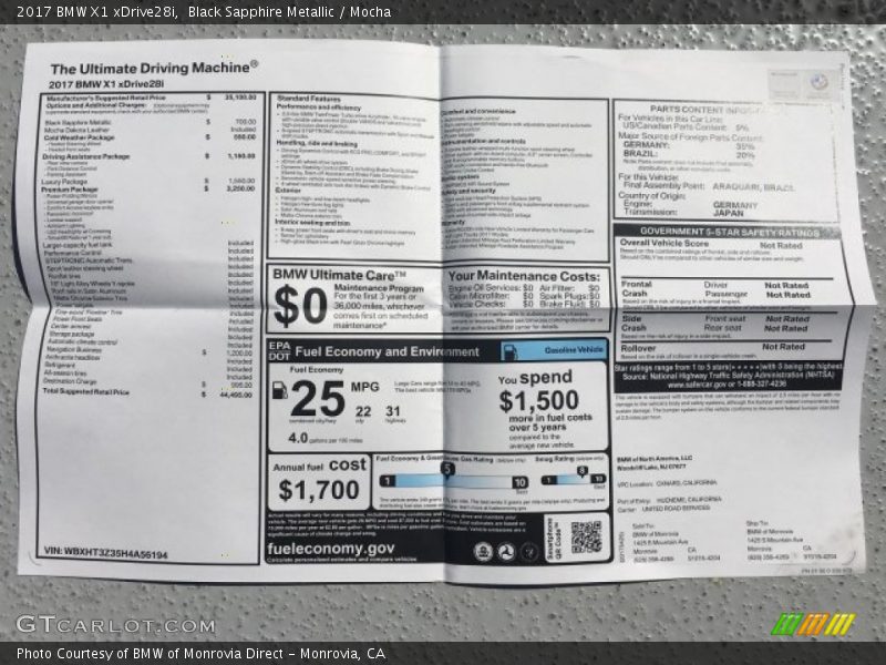 Black Sapphire Metallic / Mocha 2017 BMW X1 xDrive28i