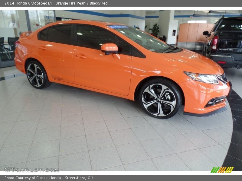 Orange Fire Pearl / Black/Red 2014 Honda Civic Si Sedan