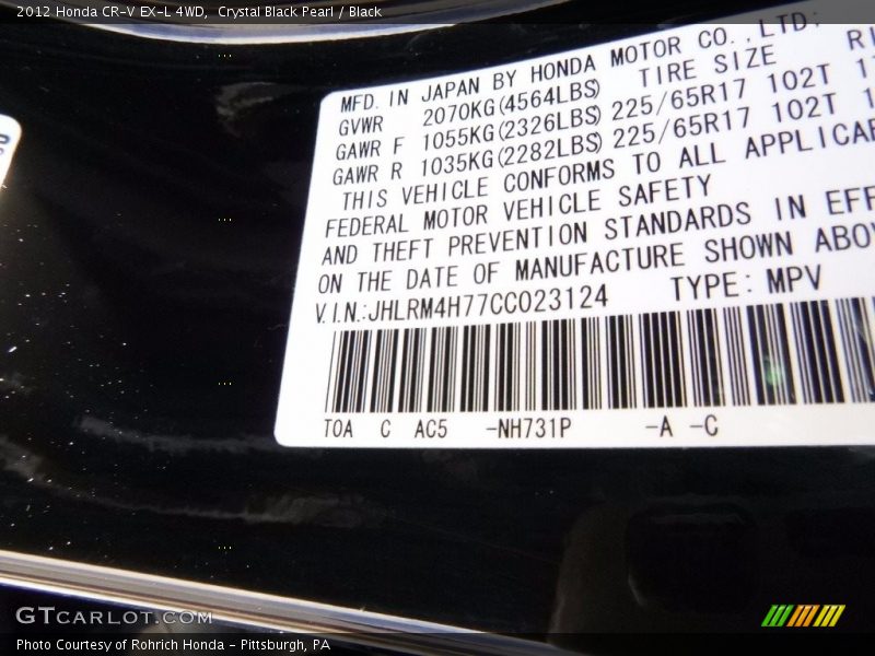 Crystal Black Pearl / Black 2012 Honda CR-V EX-L 4WD